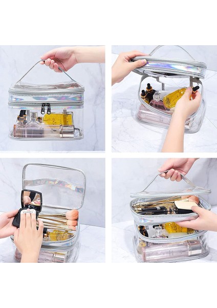 Pvc Çift Şeffaf Kozmetik Çantası Taşınabilir Yıkama Torbası C (Yurt Dışından) indirimleri