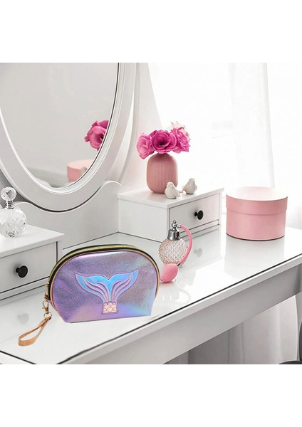 Balık Kuyruğu Lazer Makyaj Çantası Yarı Yuvarlak Nakışlı Çanta C (Yurt Dışından) indirimleri