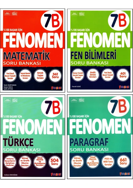 Fenomen Yayıncılık Fenomen 7. Sınıf Matematik (B)+Türkçe (B)+Fen Bilimleri (B)+Paragraf (B) Kitabı 4 Kitap