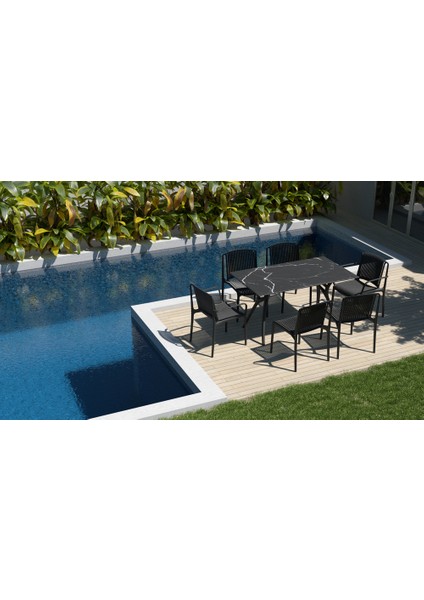 Siyah Mermer Compact Bahçe Masa Sandalye Takımı