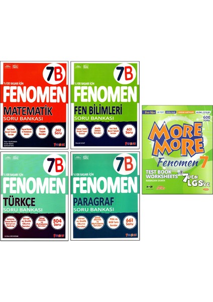 Fenomen Yayıncılık Fenomen+More And More 7. Sınıf Matematik(B)+Türkçe(B)+Fen(B)+Paragraf(B)+Fenomen Test Book 5 Kitap