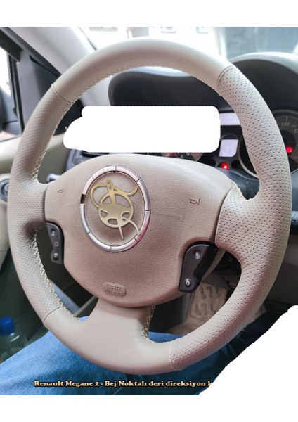 Renault Megane 2- Scenic 2 -Derisi Sökülmeden Yapılmaya Uygun Bej Noktalı Direksiyon Kılıfı