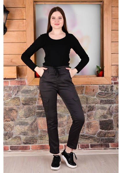 Bel ve Paça Lastikli Yanları Kargo Cep Fermuarlı Bayan PANTOLON-4444