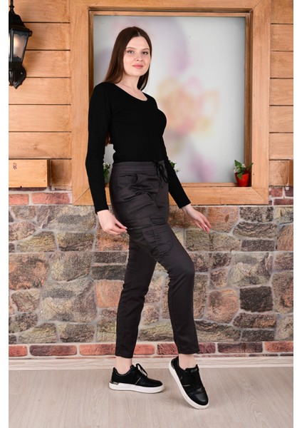 Bel ve Paça Lastikli Yanları Kargo Cep Fermuarlı Bayan PANTOLON-4444 fırsatları