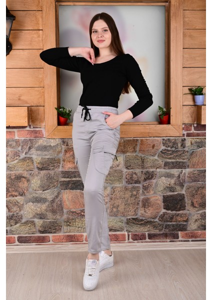 Bel ve Paça Lastikli Yanları Kargo Cep Fermuarlı Bayan PANTOLON-4444 fırsatları