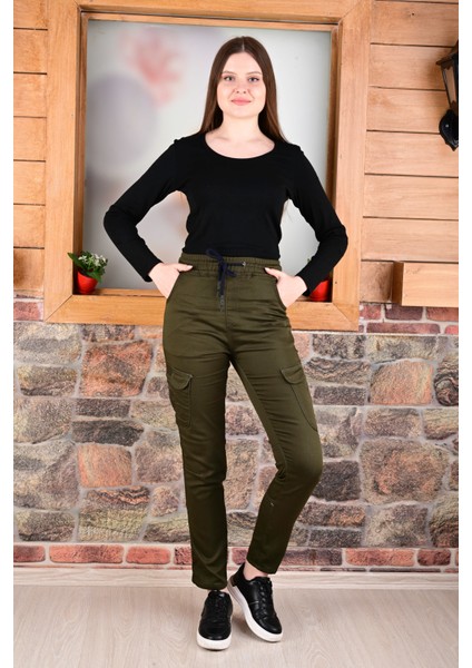 Bel ve Paça Lastikli Yanları Kargo Cep Fermuarlı Bayan PANTOLON-4444