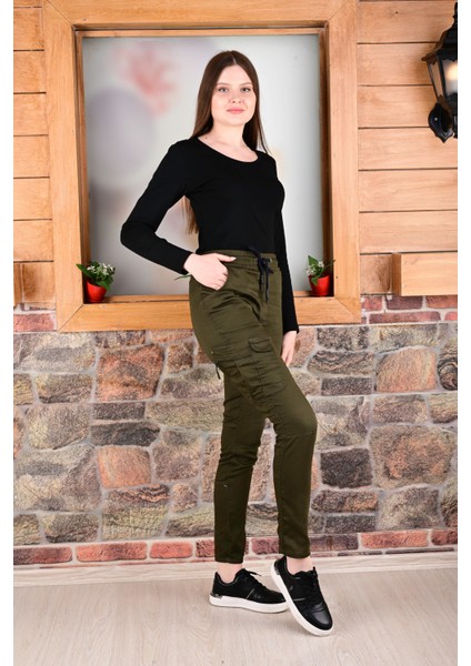 Bel ve Paça Lastikli Yanları Kargo Cep Fermuarlı Bayan PANTOLON-4444 fırsatları