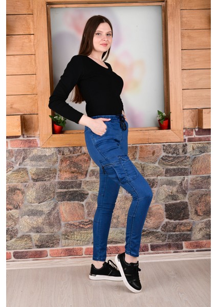 Bel ve Paça Lastikli Yanları Kargo Cep Fermuarlı Bayan PANTOLON-4444 fırsatları