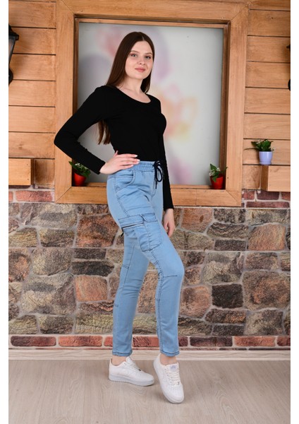 Bel ve Paça Lastikli Yanları Kargo Cep Fermuarlı Bayan PANTOLON-4444 fırsatları