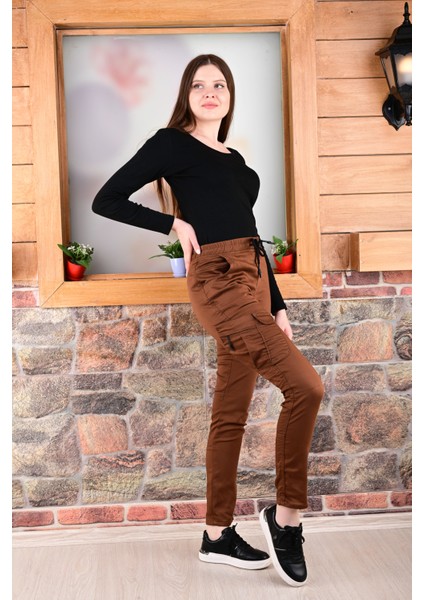 Bel ve Paça Lastikli Yanları Kargo Cep Fermuarlı Bayan PANTOLON-4444 fırsatları