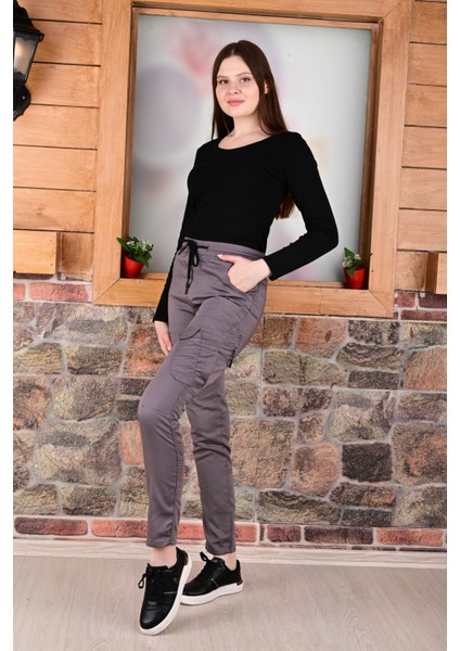 Bel ve Paça Lastikli Yanları Kargo Cep Fermuarlı Bayan PANTOLON-4444 fırsatları