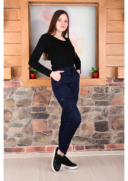 Bel ve Paça Lastikli Yanları Kargo Cep Fermuarlı Bayan PANTOLON-4444 fırsatları