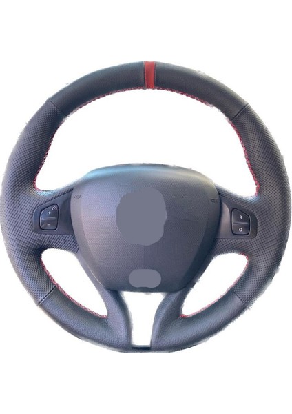 Renault Clio 4 Joy 2014 Süet Spor Kırmızı Yüzüklü Kırmızı Dikiş Direksiyon Kılıfı Krom Kapak Uyum
