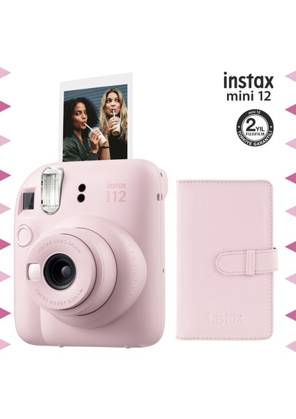 Instax Mini 12 Pembe Fotoğraf Makinesi ve 96'lı Laporta Albüm Seti