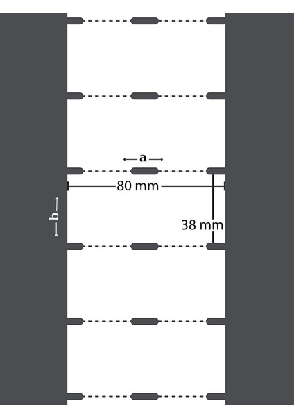 38X80 mm Termal Raf Etiketi Karton Etiket Ortadan ve Yandan Çentik Delik (1 Rulo = 500 Adet)