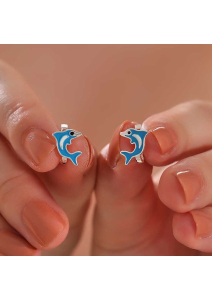 Gümüş Mavi Yunus Balığı Çocuk Küpesi fiyatları