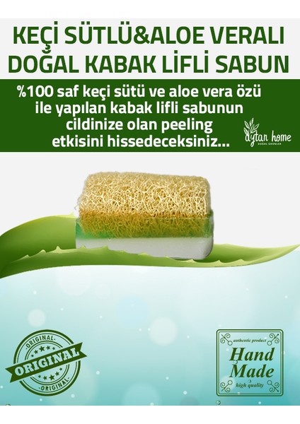 Aytan Home Doğal Kabak Lifli Aloe Veralı & Keçi Sütlü Sabun (Yüz Lifi Hediyeli) %100 El Yapımı