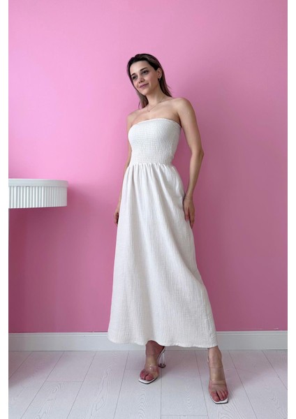 Straplez Gipeli Elbise - Bej