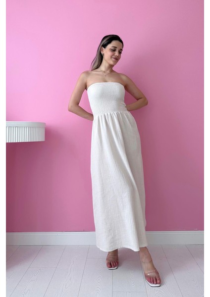 Straplez Gipeli Elbise - Bej fiyatları