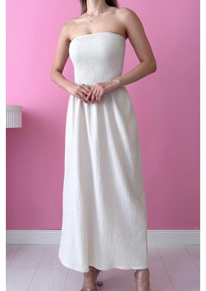 Straplez Gipeli Elbise - Bej modelleri