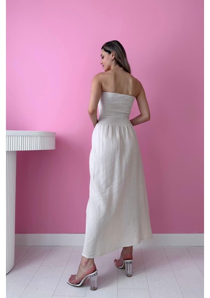 Straplez Gipeli Elbise - Bej fırsatları