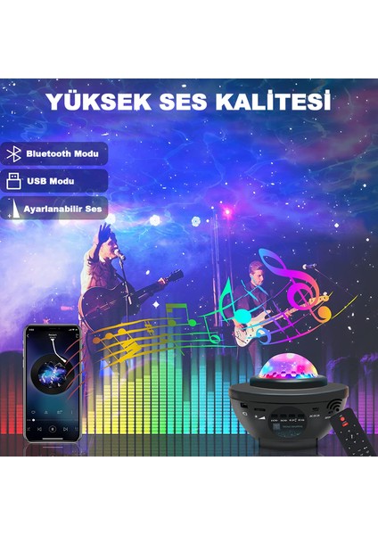 Projektör Gece Lambası Bluetooth Hoparlör Bluetooth Lazer Işıklı Sese Duyarlı Hoparlör Gece Lambası Disko Lambası Parti Lambası