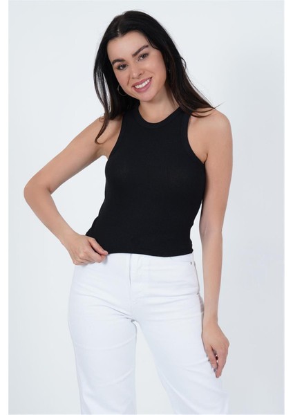 23254307 Kaşkorse Bisiklet Yaka Biyeli Atlet Sıyah