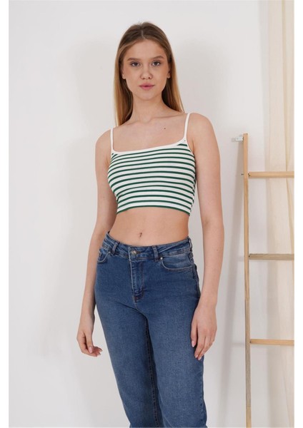 23254291 Kaşkorse Ince Askılı Çizgi Desen Crop Atlet Yesıl fiyatları