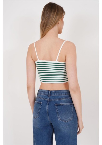 23254291 Kaşkorse Ince Askılı Çizgi Desen Crop Atlet Yesıl modelleri