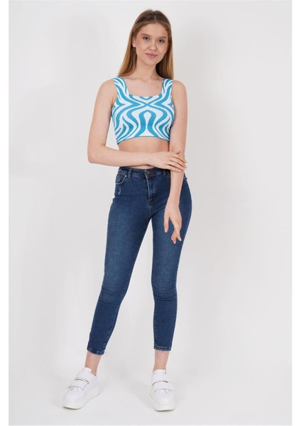 23256430 Triko Desenli Askılı Kare Yaka Atlet Mavı fiyatları