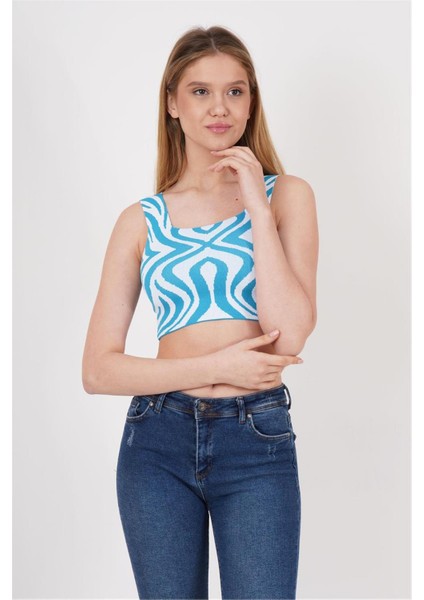 23256430 Triko Desenli Askılı Kare Yaka Atlet Mavı modelleri