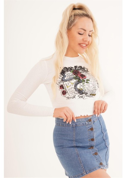 23254245 Kaşkorse Gül Baskılı Uz.kol Bluz Beyaz modelleri