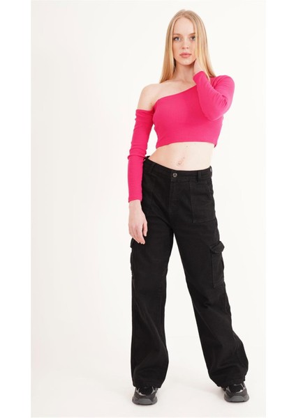 23254281 Kaşkorse Tek Omuz Dekolteli Uz.kol Bluz Fusya modelleri