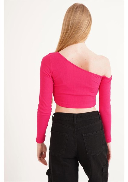 23254281 Kaşkorse Tek Omuz Dekolteli Uz.kol Bluz Fusya fırsatları