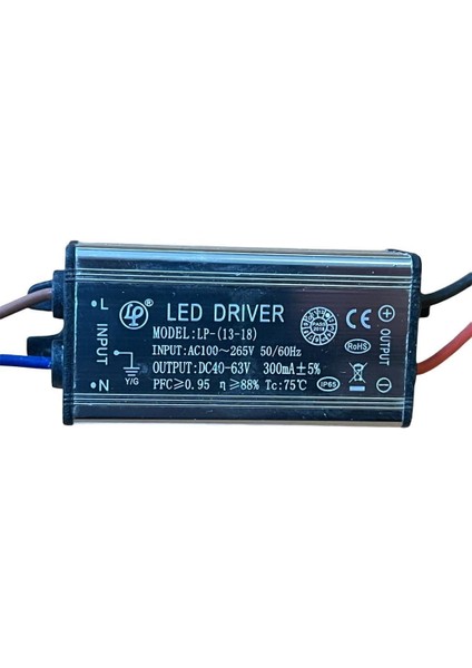 LED Driver 18 Watt 40-63 Volt 300 Ma Wallwasher İçin Metal