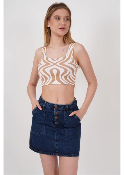 23256430 Triko Desenli Askılı Kare Yaka Atlet Bej fiyatları