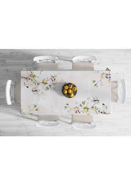 Kuşlu Limon Desenli Dekoratif Leke Tutmayan Masa Örtüsü (140X210) fiyatları