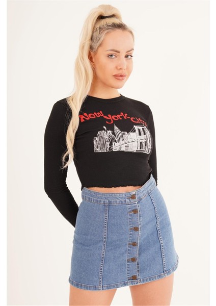 23254244 Kaşkorse Newyork City Baskılı Bluz Sıyah fiyatları
