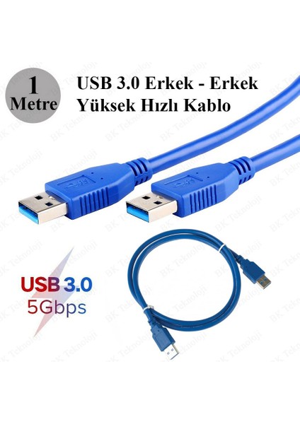 BK Teknoloji Yüksek Hızlı USB 3.0 Erkek-Erkek Data Kablosu - 1 Metre