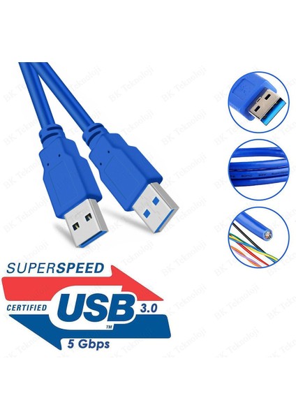 BK Teknoloji Yüksek Hızlı USB 3.0 Erkek-Erkek Data Kablosu - 1 Metre