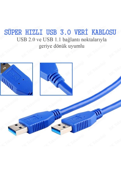 BK Teknoloji Yüksek Hızlı USB 3.0 Erkek-Erkek Data Kablosu - 1 Metre