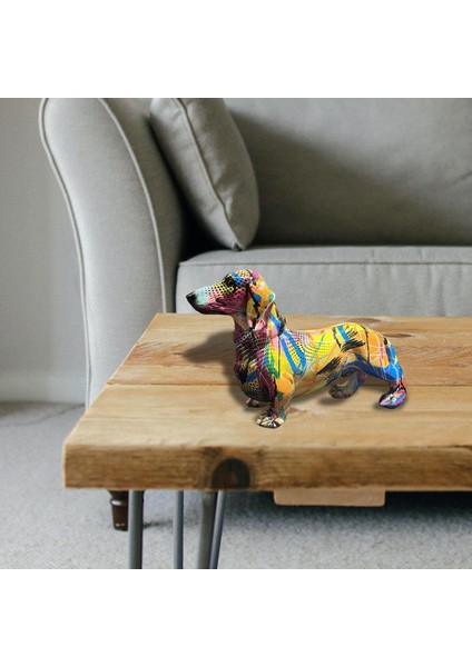 Yaratıcı Dachshund Heykeli Masaüstü Odası El Sanatları Dekoratif Sarı (Yurt Dışından)