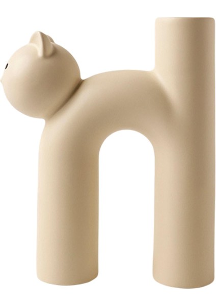 Modern Seramik Vazo Ofis Oturma Odası Süsleri Bej Için Sevimli Tübüler Kedi Şekli (Yurt Dışından)