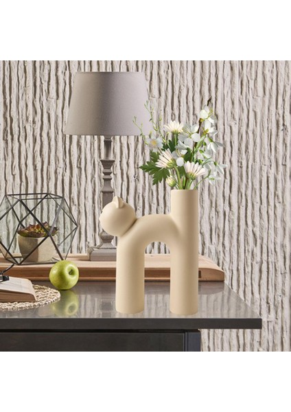 Modern Seramik Vazo Ofis Oturma Odası Süsleri Bej Için Sevimli Tübüler Kedi Şekli (Yurt Dışından) modelleri