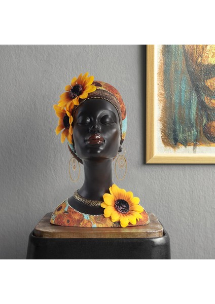 Yenilik Afrikalı Kadın Baş Heykeli, Lady Figurine Light Lüks Kadın Sanat (Yurt Dışından)