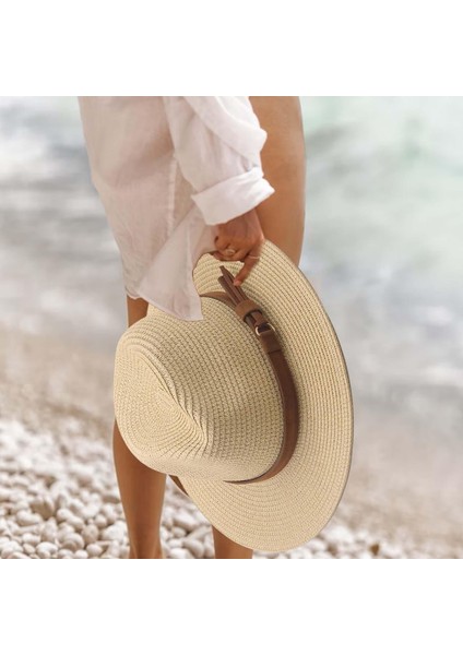 Geniş Şapka Panama Hip Şapkaları Tatil Açık Bej 2 (Yurt Dışından)
