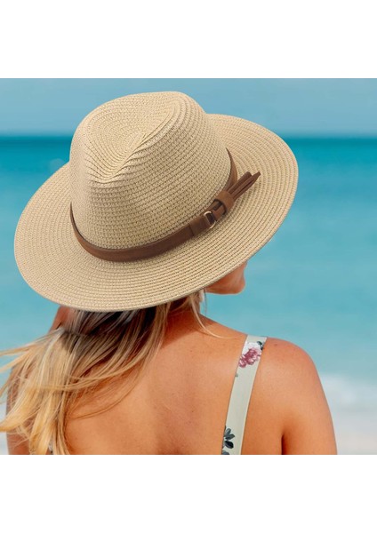 Geniş Şapka Panama Hip Şapkaları Tatil Açık Bej 2 (Yurt Dışından)