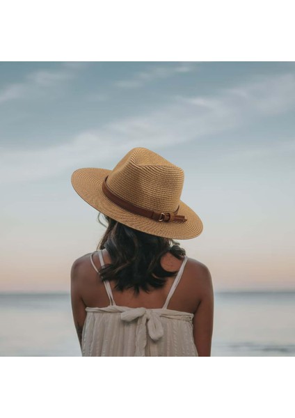 Geniş Şapka Panama Hip Şapkaları Tatil Açık Bej 2 (Yurt Dışından)
