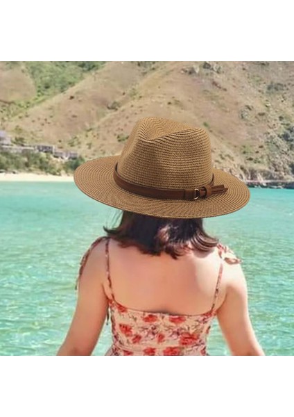 Geniş Şapka Panama Hip Şapkaları Tatil Açık Bej 2 (Yurt Dışından)