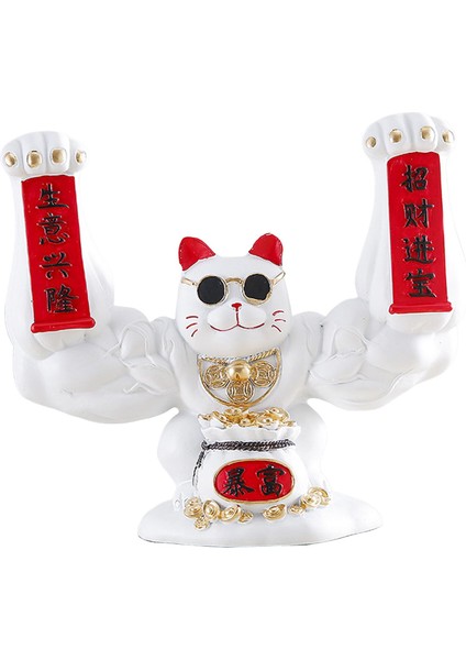 Lucky Cat Figurine Hayvan Heykel Heykeli Oturma Odası Raf Masaüstü Beyaz (Yurt Dışından)